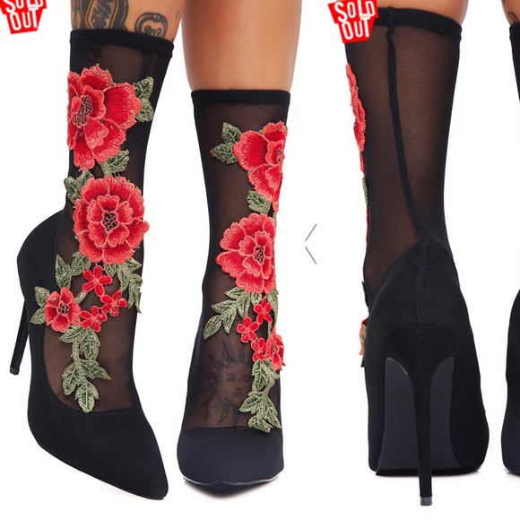 Dolls Kill Shoes - Dolls kill liliana flower stocking sock heels new